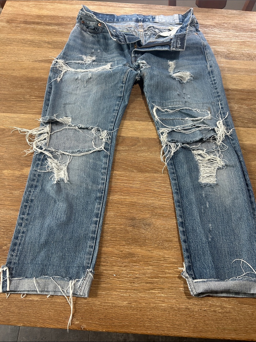 Levi's 505-0127  Light Blue Distressed Straight Jeans red line big E size 30